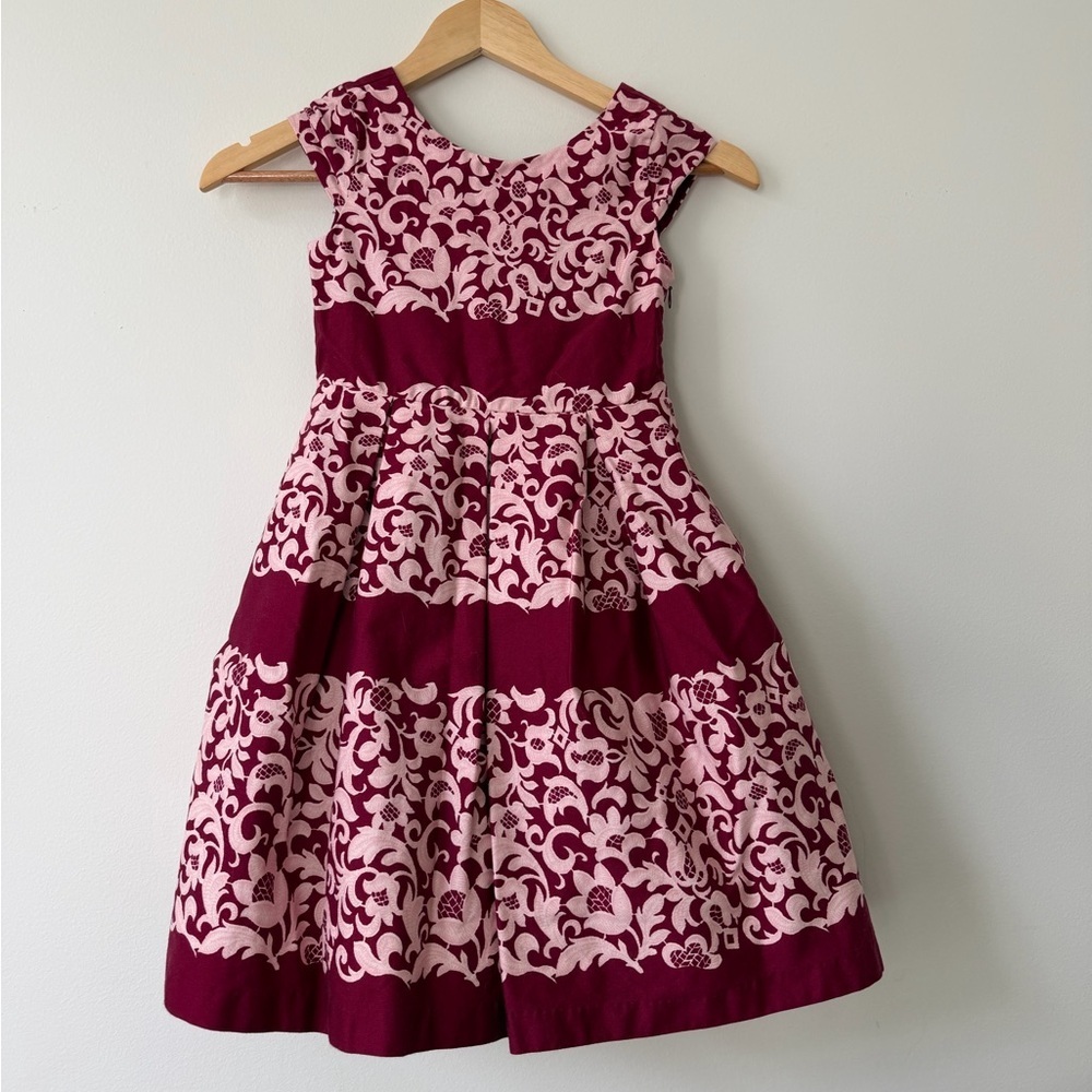 Janie and Jack Red Dress Floral Cotton Size 6 Girls Church